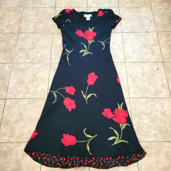 Jessica Howard Women's Vintage Y2k Black Floral Midi Dress. S 10 Witchy Vampire - Picture 1 of 10